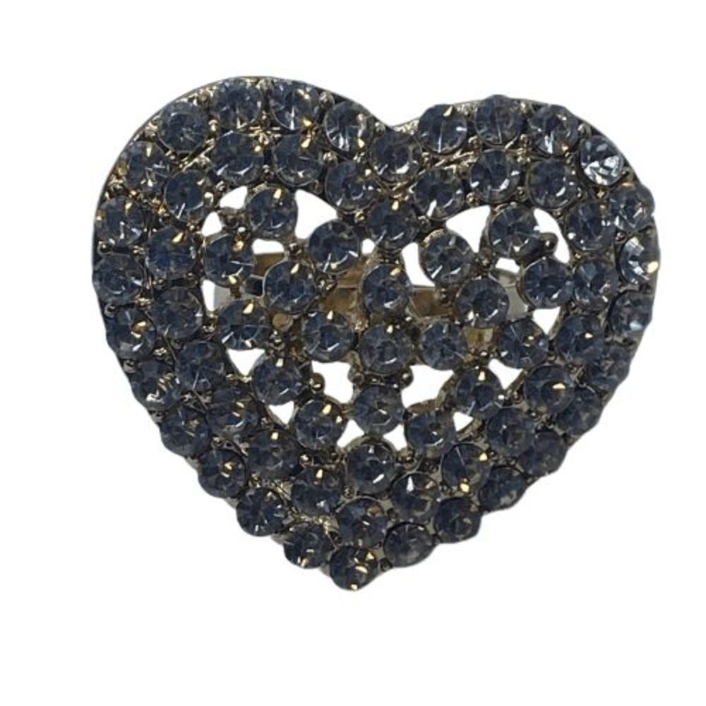 Fun Gold Tone, Rhinestone Covered, Chunky Heart Costume Jewelry Statement Ring